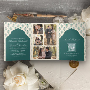 Invitation Trois Volets Mariage indien tout-en-un en ikat à la crème de te
