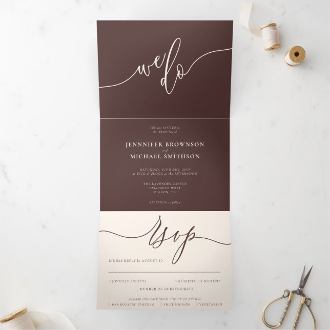 Invitation Trois Volets Mariage Marron Chocolat extra nous faisons Tout En (Intérieur)