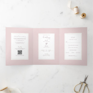 Invitation Trois Volets Mariage minimaliste moderne rose et or huître