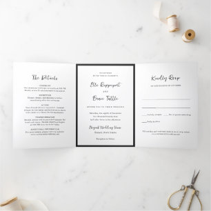 Invitation Trois Volets Mariage Minimaliste Typographie Moderne
