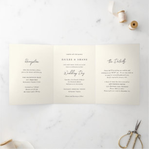 Invitation Trois Volets Mariage moderne à la crème simple