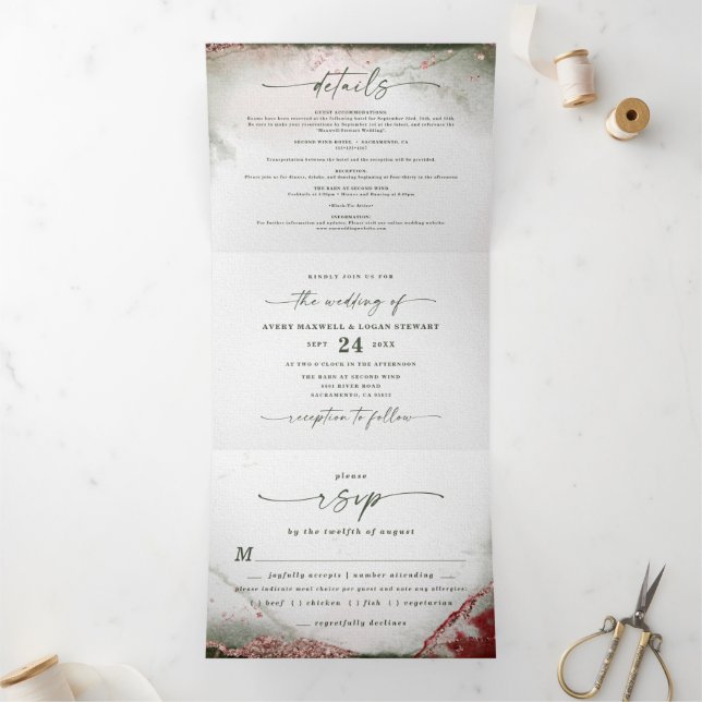 Invitation Trois Volets Mariage Moderne Abstrait Aquarelle Terre Rose Rose (Intérieur)