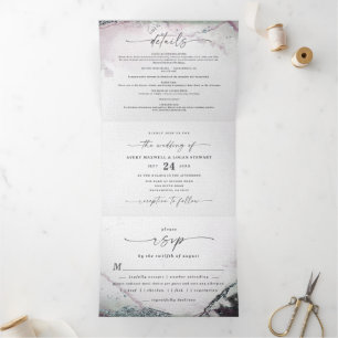 Invitation Trois Volets Mariage Moderne Abstrait Aquarelle Violet Clair
