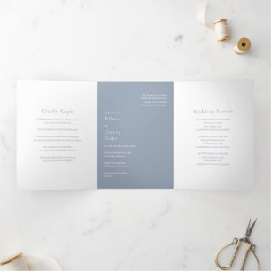 Invitation Trois Volets Mariage Moderne Bleu Poussiéreux Élégant