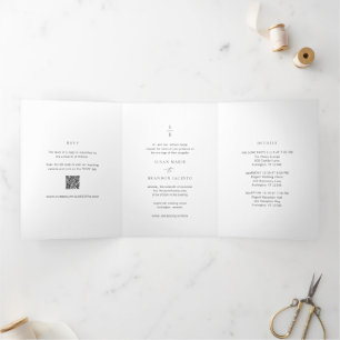 Invitation Trois Volets Mariage Moderne Monogramme Noir et Blanc