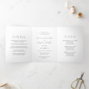 Invitation Trois Volets Mariage moderne noir et blanc propre