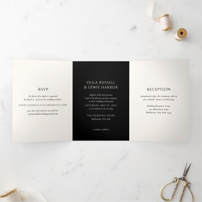 Invitation Trois Volets Mariage Moderne Noir Simple (Intérieur)