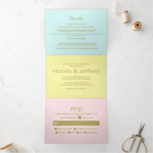 Invitation Trois Volets Mariage moderne Pastel Colours
