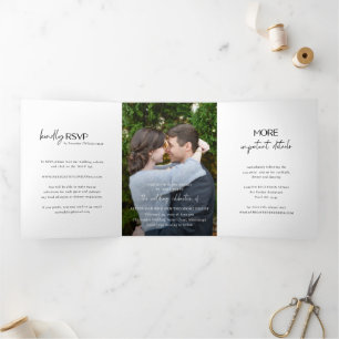 Invitation Trois Volets Mariage moderne photo noir et blanc chic