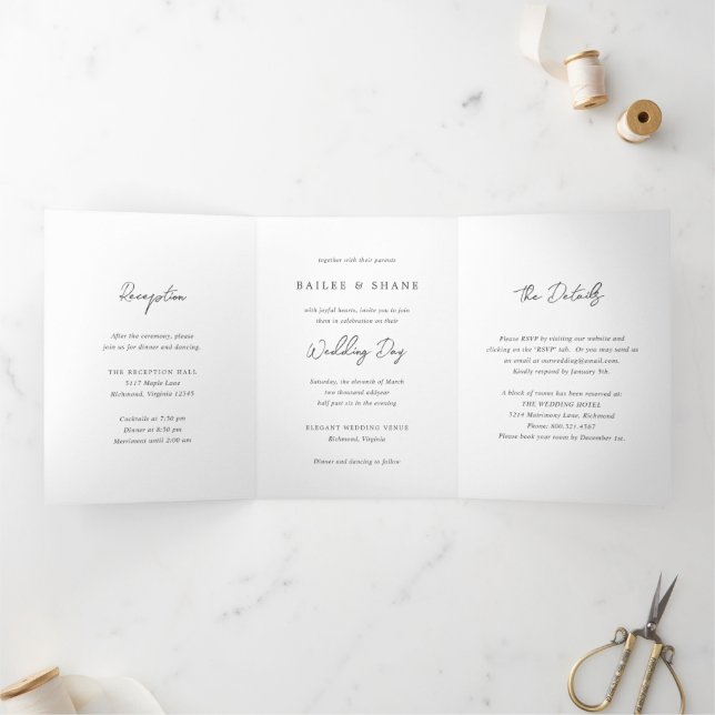 Invitation Trois Volets Mariage Moderne Simple en Noir et Blanc (Intérieur)