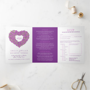 Invitation Trois Volets Mariage monogramme de l'art cardiaque des tulipes 