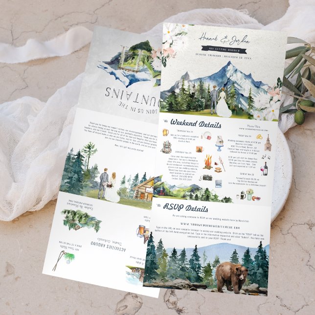 Invitation Trois Volets Mariage Montagnard Rustique | Illustré (Créateur téléchargé)