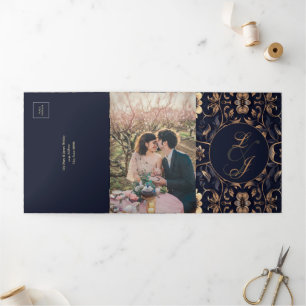 Invitation Trois Volets Mariage Or Chic Midnight