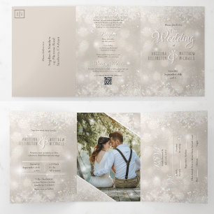 Invitation Trois Volets Mariage pas cher avec photo de champagne qui brill