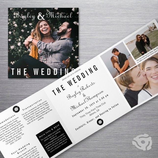 Invitation Trois Volets Mariage photo de couverture d'album unique (Album cover style vinyl record wedding invitation. Includes wedding details.)