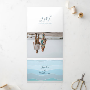 Invitation Trois Volets mariage photo de plage 3 en 1