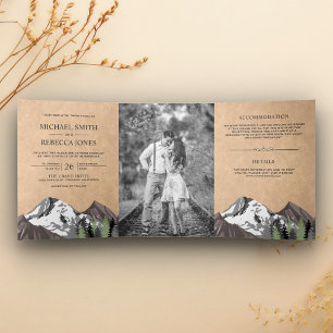Invitation Trois Volets Mariage Photo de style rustique vintage forêt de m