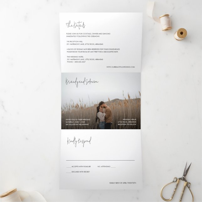 Invitation Trois Volets Mariage Photo Élégant Moderne (Intérieur)