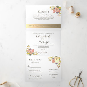 Invitation Trois Volets Mariage photo floral aquarelle
