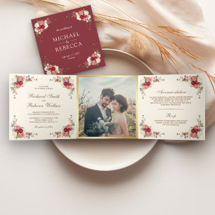 Invitation Trois Volets Mariage Photo Floral Romantique Rustique Vintage