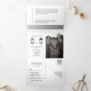 Invitation Trois Volets Mariage Photo Gay Blanc Noir
