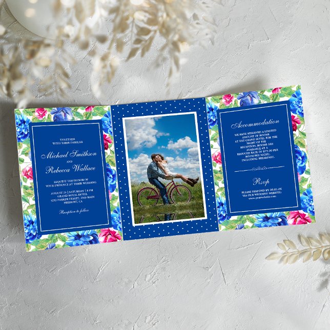 Invitation Trois Volets Mariage photo Jardin floral lumineux (Créateur téléchargé)