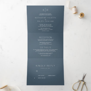 Invitation Trois Volets Mariage photo minimaliste moderne de la marine tou