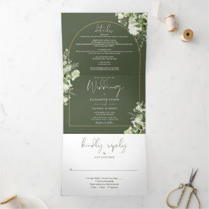 Invitation Trois Volets Mariage photo Olive green Greenery Gold Arch