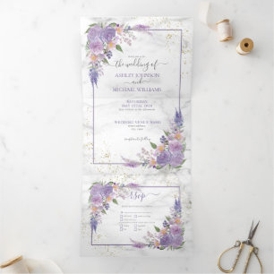Invitation Trois Volets Mariage photo Rustique Lavender Lilac Gold Floral