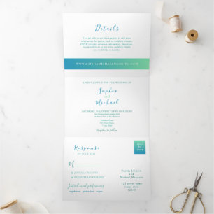 Invitation Trois Volets Mariage photo Turquoise minimaliste