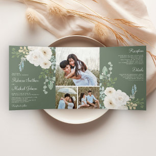 Invitation Trois Volets Mariage Photographique en Collage Fleurs de Sauge