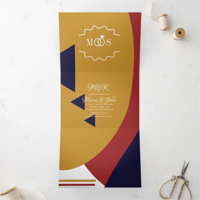 Invitation Trois Volets Mariage Rétro Gras Géométrique Moderne (Intérieur)