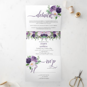 Invitation Trois Volets Mariage Rose couleur rose violet Lavender