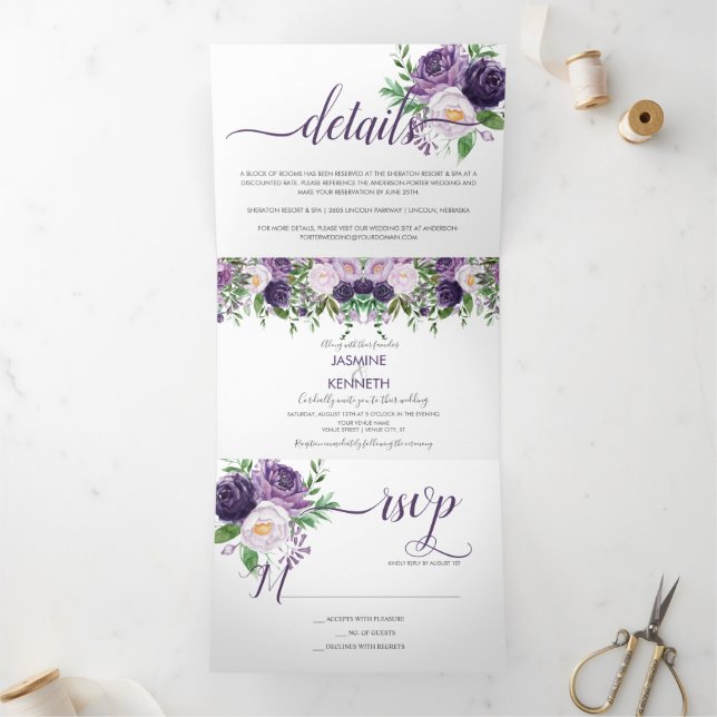 Invitation Trois Volets Mariage Rose couleur rose violet Lavender (Intérieur)