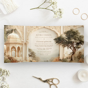 Invitation Trois Volets Mariage royal au palais des contes indiens avec QR