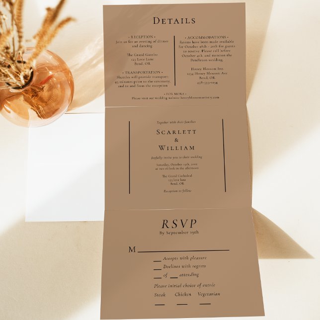 Invitation Trois Volets Mariage RSVP en terre cuite d'automne simple (Créateur téléchargé)