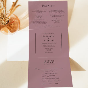 Invitation Trois Volets Mariage RSVP Mauve Entree simple et minimal à la f