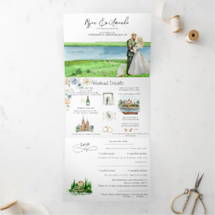 Invitation Trois Volets Mariage Rustique à Alexandria Bay au Bord de la Ri