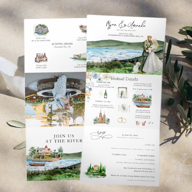 Invitation Trois Volets Mariage Rustique à Alexandria Bay au Bord de la Ri (Créateur téléchargé)
