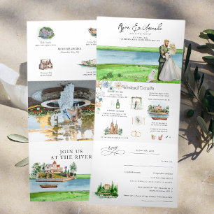 Invitation Trois Volets Mariage Rustique à Alexandria Bay au Bord de la Ri
