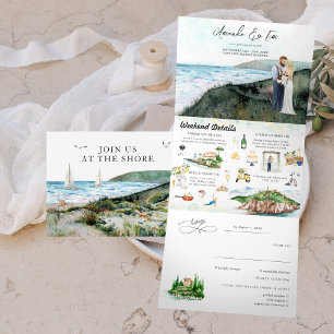 Invitation Trois Volets Mariage rustique côtier au bord de l'océan