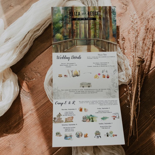Invitation Trois Volets Mariage rustique de forêt de séquoia (Créateur téléchargé)