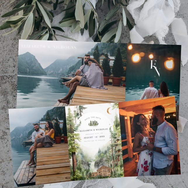 Invitation Trois Volets Mariage Rustique Forêt Cascade | Sauvegarder la Da (Créateur téléchargé)