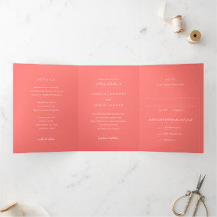 Invitation Trois Volets Mariage Simple Corail Vibrant Moderne