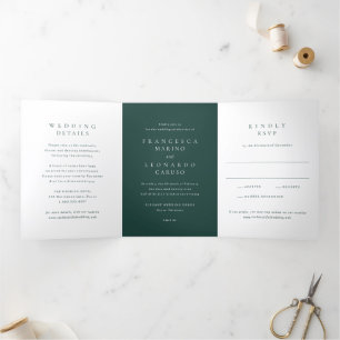 Invitation Trois Volets Mariage Simple Émeraude Classique