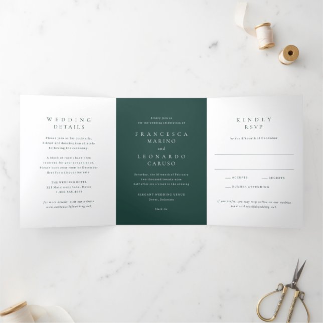Invitation Trois Volets Mariage Simple Émeraude Classique (Intérieur)