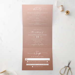 Invitation Trois Volets Mariage simple en terre cuite et rose pâle