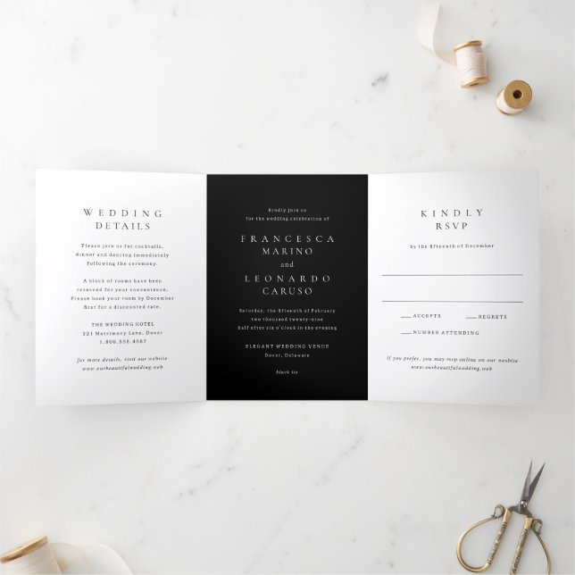 Invitation Trois Volets Mariage Simple Noir Classique (Intérieur)