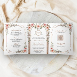 Invitation Trois Volets Mariage sous une verrière florale boho en bois rus