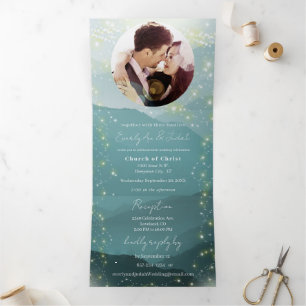 Invitation Trois Volets Mariage sur les coteaux de la montagne en vert men